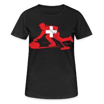 Curling Spieler Schweiz Eissport Fan - Frauen T-Shirt atmungsaktiv - Schwarz - Vorne - AI Model Female 172 light (172cm)