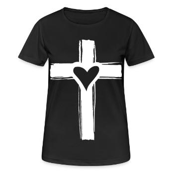 Croix blanche avec un cœur à l’intérieur - T-shirt respirant Femme - noir - Devant - AI Model Female 172 light (172cm)