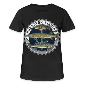Predator Fishing Raubfisch Angeln - Frauen T-Shirt atmungsaktiv - Schwarz - Vorne - AI Model Female 172 light (172cm)