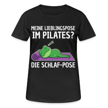 Frosch Pilates: Mein Training ist Schlafen - Frauen T-Shirt atmungsaktiv - Schwarz - Vorne - AI Model Female 172 light (172cm)