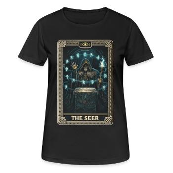 Carte de tarot du Viking scandinave Le Voyant - T-shirt respirant Femme - noir - Devant - AI Model Female 172 light (172cm)