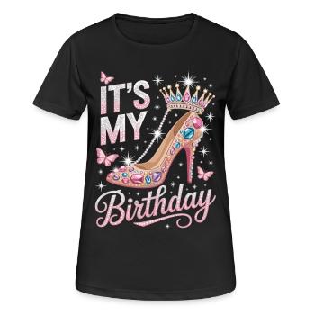 Chemise de fille d’anniversaire – Look fête glamour - T-shirt respirant Femme - noir - Devant - AI Model Female 172 light (172cm)