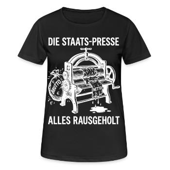 Die Staats Presse Alles Rausgeholt - Frauen T-Shirt atmungsaktiv - Schwarz - Vorne - AI Model Female 172 light (172cm)