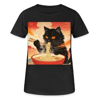 Cute Cat Ramen Noodles Japan Wave Gift - Women's Breathable T-Shirt - black - Front - AI Model Female 172 light (172cm)