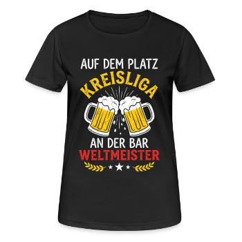 Kreisliga Fußball Bier Geschenk Mannschaftsfahrt - Frauen T-Shirt atmungsaktiv - Schwarz - Vorne - AI Model Female 172 light (172cm)
