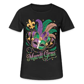 Mardi Gras T-Shirt – Jester Mask with Feathers - Women's Breathable T-Shirt - black - Front - AI Model Female 172 light (172cm)