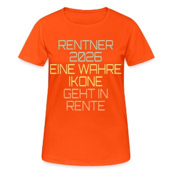 Rentner 2026 Ikone Rente - Frauen T-Shirt atmungsaktiv - Neonorange - Vorne - AI Model Female 172 dark (172cm)