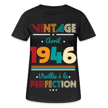 80. Geburtstag – Vintage – April 1946 - Frauen T-Shirt atmungsaktiv - Schwarz - Vorne - AI Model Female 172 light (172cm)