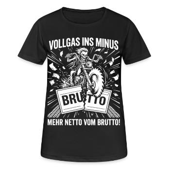 Vollgas Ins Minus, Motorrad Skelett - Frauen T-Shirt atmungsaktiv - Schwarz - Vorne - AI Model Female 172 light (172cm)