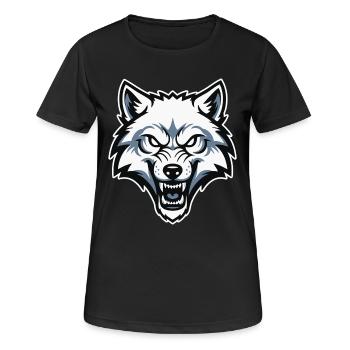 Wild Arctic White Wolf Maskottchen-Maskottchen-Logo - Frauen T-Shirt atmungsaktiv - Schwarz - Vorne - AI Model Female 172 light (172cm)