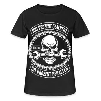 100 Prozent Geackert 50 Prozent Behalten - Frauen T-Shirt atmungsaktiv - Schwarz - Vorne - AI Model Female 172 light (172cm)