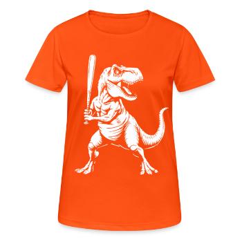 Baseball Baseballer Dinosaurier Baseballspieler - Frauen T-Shirt atmungsaktiv - Neonorange - Vorne - AI Model Female 172 dark (172cm)