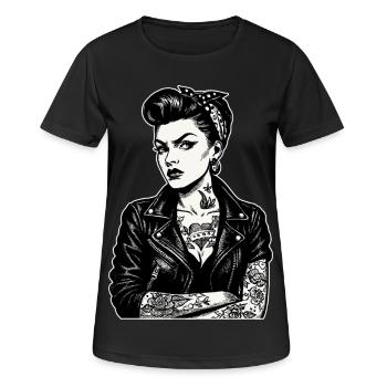 Pin-up rockabilly : fille hors-la-loi des années 50 avec des tatouages - T-shirt respirant Femme - noir - Devant - AI Model Female 172 light (172cm)
