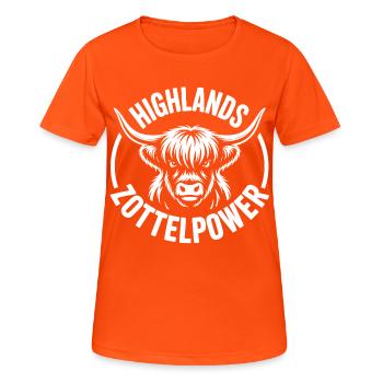 Highland Zottelpower - Frauen T-Shirt atmungsaktiv - Neonorange - Vorne - AI Model Female 172 dark (172cm)