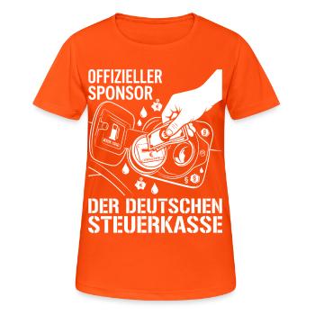 Offizieller Sponsor Der Deutschen Steuerkasse - Frauen T-Shirt atmungsaktiv - Neonorange - Vorne - AI Model Female 172 dark (172cm)