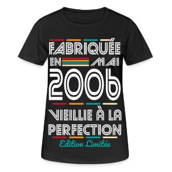 20-jähriges Jubiläum – Hergestellt im Mai 2006 - Frauen T-Shirt atmungsaktiv - Schwarz - Vorne - AI Model Female 172 light (172cm)