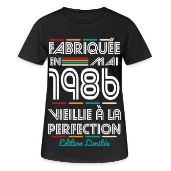 40-jähriges Jubiläum – Hergestellt im Mai 1986 - Frauen T-Shirt atmungsaktiv - Schwarz - Vorne - AI Model Female 172 light (172cm)
