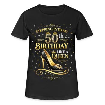 Entrer dans mes 50 ans et 50 ans - T-shirt respirant Femme - noir - Devant - AI Model Female 172 light (172cm)