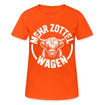 Highlands more Shaggy Car Highland Beef - Women's Breathable T-Shirt - neon orange - Front - AI Model Female 172 dark (172cm)
