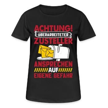 Briefträger ACHTUNG ÜBERARBEITETER ZUSTELLER - Frauen T-Shirt atmungsaktiv - Schwarz - Vorne - AI Model Female 172 light (172cm)