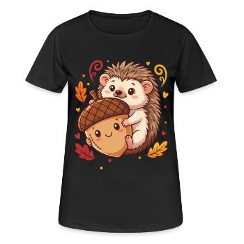 Süßer Igel mit Eichel Herbst - Frauen T-Shirt atmungsaktiv - Schwarz - Vorne - AI Model Female 172 light (172cm)