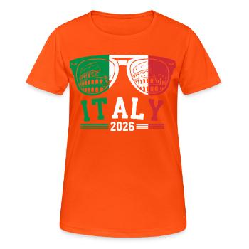 Italien 2026 Rom Kolosseum Sonnenbrille - Frauen T-Shirt atmungsaktiv - Neonorange - Vorne - AI Model Female 172 dark (172cm)