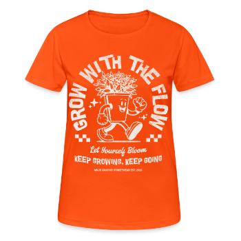 Motif de cire avec le pot de fleurs en flux - T-shirt respirant Femme - orange néon - Devant - AI Model Female 172 dark (172cm)