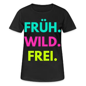 Früh Wild Frei – Frühlingsfest Festival Outfit - Frauen T-Shirt atmungsaktiv - Schwarz - Vorne - AI Model Female 172 light (172cm)