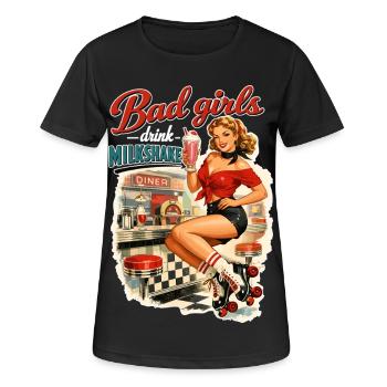 Pin-up bad girls boivent des milkshakes : style diner des années 50 - T-shirt respirant Femme - noir - Devant - AI Model Female 172 light (172cm)