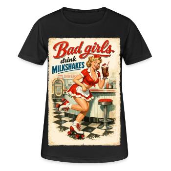 Pin-up bad girls boivent des milkshakes : style diner des années 50 - T-shirt respirant Femme - noir - Devant - AI Model Female 172 light (172cm)