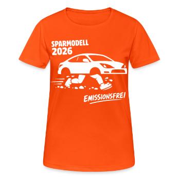 Modèle économique 2026 voiture sans émissions - T-shirt respirant Femme - orange néon - Devant - AI Model Female 172 dark (172cm)