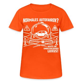 Normales Autofahren ? - Frauen T-Shirt atmungsaktiv - Neonorange - Vorne - AI Model Female 172 dark (172cm)