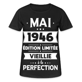Anniversaire 80 ans - Mai 1946 Perfection - T-shirt respirant Femme - noir - Devant - AI Model Female 172 light (172cm)