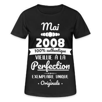 Anniversaire 18 ans - Mai 2008 Originale - T-shirt respirant Femme - noir - Devant - AI Model Female 172 light (172cm)