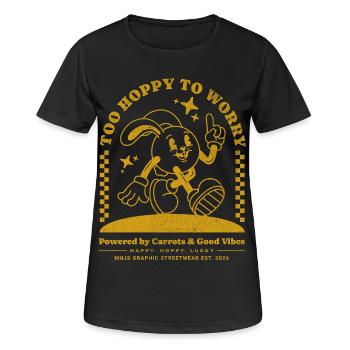 Hoppiger Hase: Gute Laune Streetwear - Frauen T-Shirt atmungsaktiv - Schwarz - Vorne - AI Model Female 172 light (172cm)