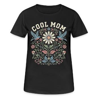 Cool Mom Floral Motif Gift for Mom - Women's Breathable T-Shirt - black - Front - AI Model Female 172 light (172cm)