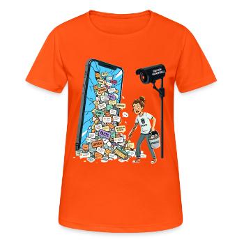 Chatkontrolle Nein Danke Meinungsfreiheit Zensur - Frauen T-Shirt atmungsaktiv - Neonorange - Vorne - AI Model Female 172 dark (172cm)