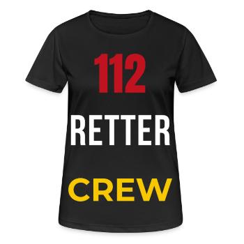 112 Retter Crew – Feuerwehr & Blaulicht Team - Frauen T-Shirt atmungsaktiv - Schwarz - Vorne - AI Model Female 172 light (172cm)