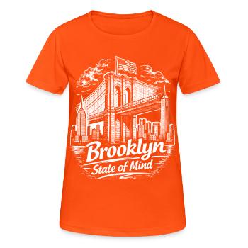 Brooklyn State of Mind Bridge New York NYC - T-shirt respirant Femme - orange néon - Devant - AI Model Female 172 dark (172cm)