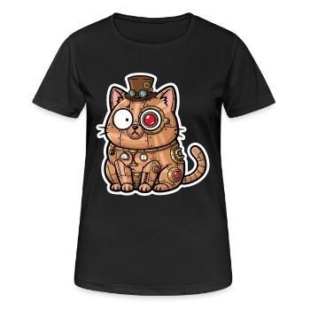 Cat Automaton Steampunk Copper and Gears - Women's Breathable T-Shirt - black - Front - AI Model Female 172 light (172cm)