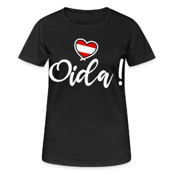 Oida! Österreich Herz I love Austria Dialekt Munda - Frauen T-Shirt atmungsaktiv - Schwarz - Vorne - AI Model Female 172 light (172cm)