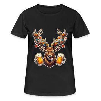 Geweih Bier Motiv - Frauen T-Shirt atmungsaktiv - Schwarz - Vorne - AI Model Female 172 light (172cm)