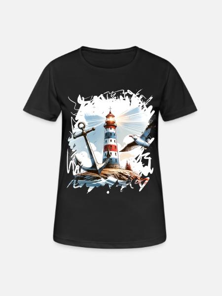 Leuchtturm Anker Möwe - Frauen T-Shirt atmungsaktiv - Schwarz
