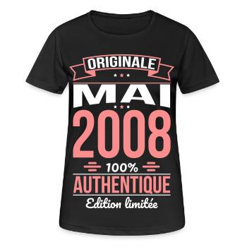 Anniversaire 18 ans - Originale - Mai 2008 - T-shirt respirant Femme - noir - Devant - AI Model Female 172 light (172cm)