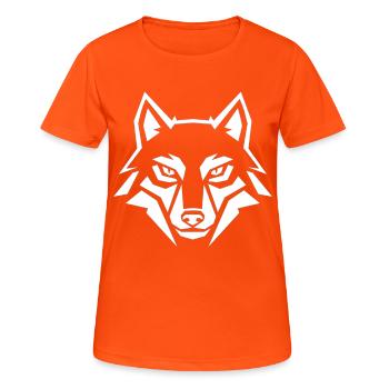 Geometrischer Wolf Kopf – Tribal Tier - Frauen T-Shirt atmungsaktiv - Neonorange - Vorne - AI Model Female 172 dark (172cm)