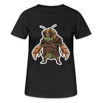Steampunk-Krieger, gepanzerte Gottesanbeterin - Frauen T-Shirt atmungsaktiv - Schwarz - Vorne - AI Model Female 172 light (172cm)