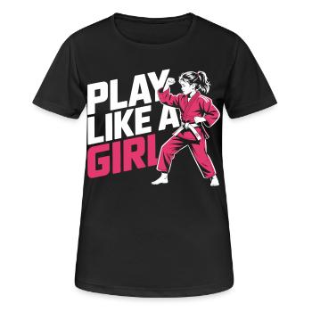 Cadeau de t-shirt de fille de karaté joue comme une fille - T-shirt respirant Femme - noir - Devant - AI Model Female 172 light (172cm)
