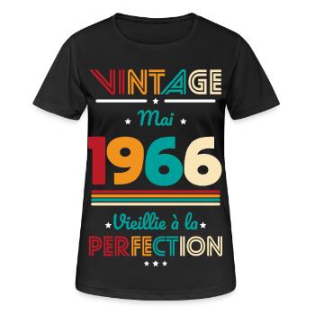 Anniversaire 60 ans - Vintage - Mai 1966 - T-shirt respirant Femme - noir - Devant - AI Model Female 172 light (172cm)