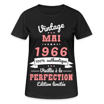 Anniversaire 60 ans - Vintage - Mai 1966 - T-shirt respirant Femme - noir - Devant - AI Model Female 172 light (172cm)