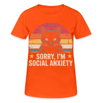 Retro Cat Black Cat Social Anxiety - Women's Breathable T-Shirt - neon orange - Front - AI Model Female 172 dark (172cm)